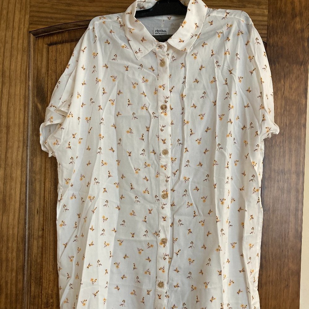 White Floral Patterned Swim Suit Cover Up Size S